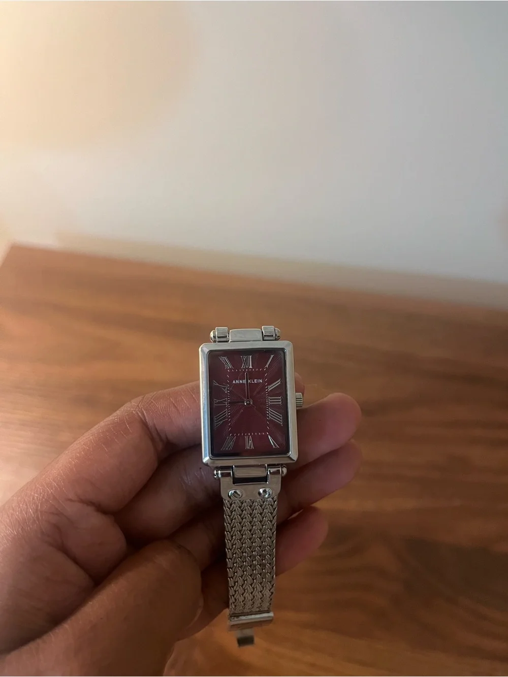 Anne Klein Silver Mesh Bracelet Watch with Red Dial- RARE!